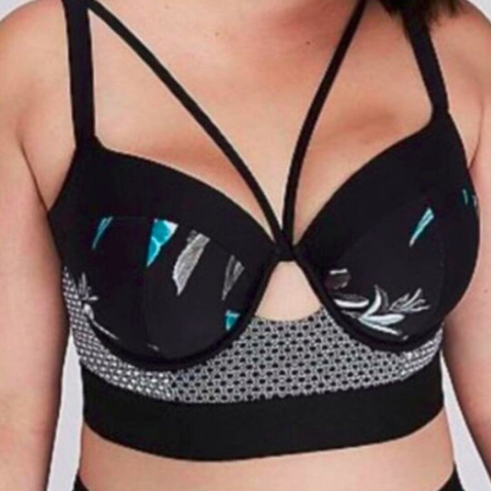 Casique Lane Swim Top Balconet Black White Floral Underwire Support Size 44 D